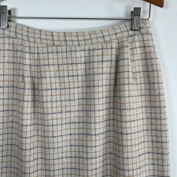 Vintage Kellwood Company Wool Plaid A-Line Skirt Beige Gray Check Lined Size 10 - Picture 2 of 10